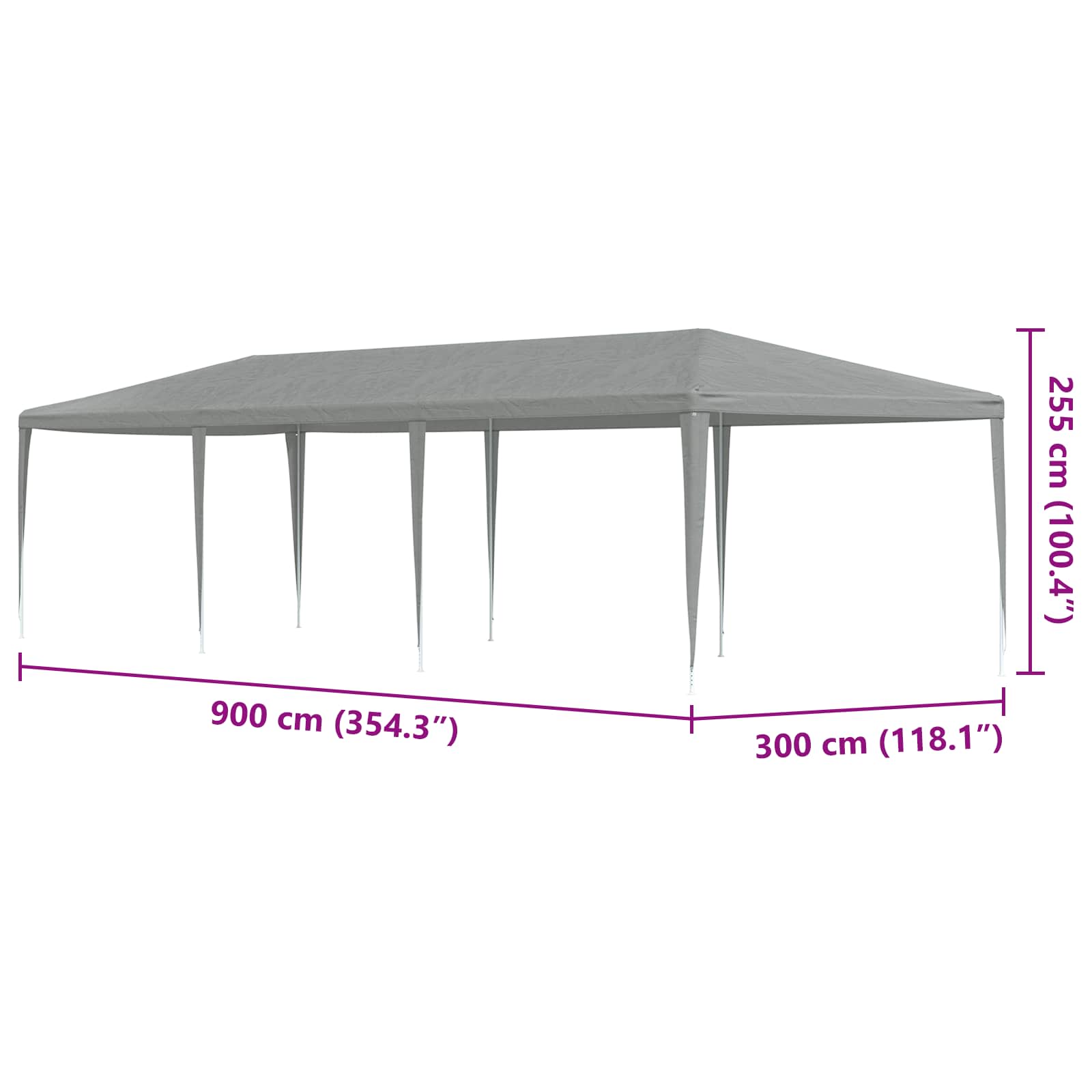 Partytent Lichtgrijs 900 x 300 x 255 cm PE en staal