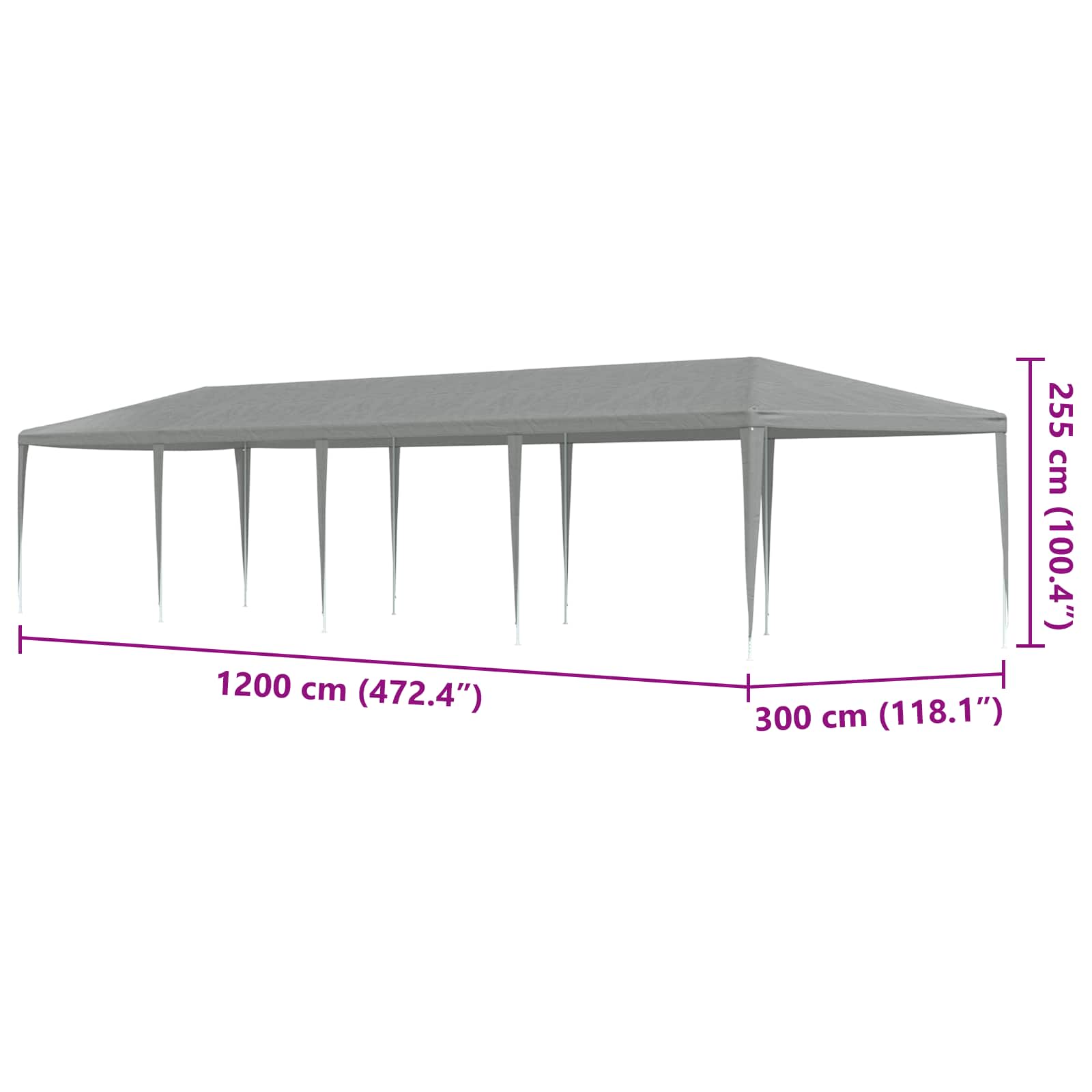 Partytent Lichtgrijs 1200 x 300 x 255 cm PE en staal