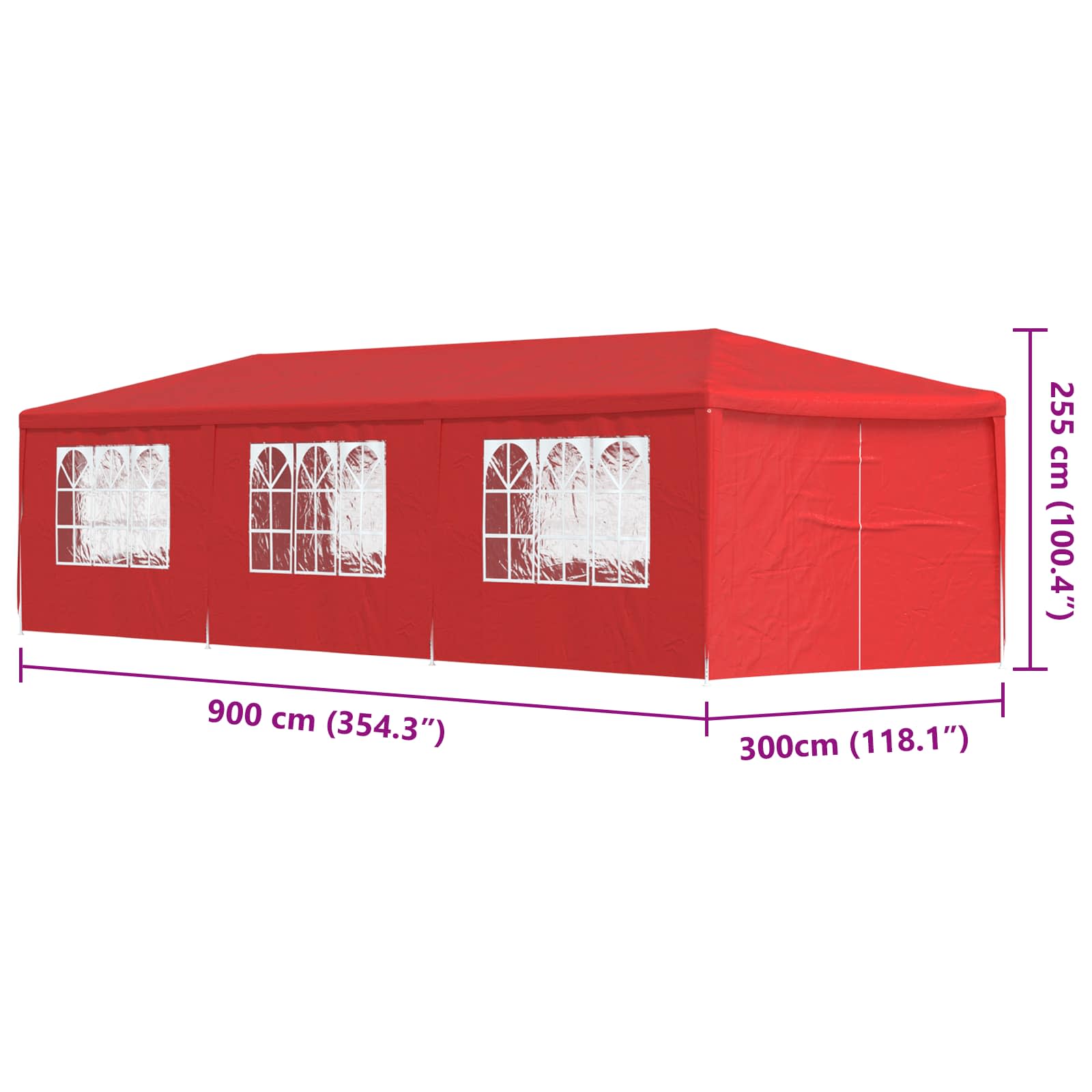 Partytent 900 x 300 x 255 cm Rood PE en staal