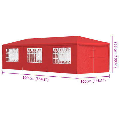 Partytent 900 x 300 x 255 cm Rood PE en staal
