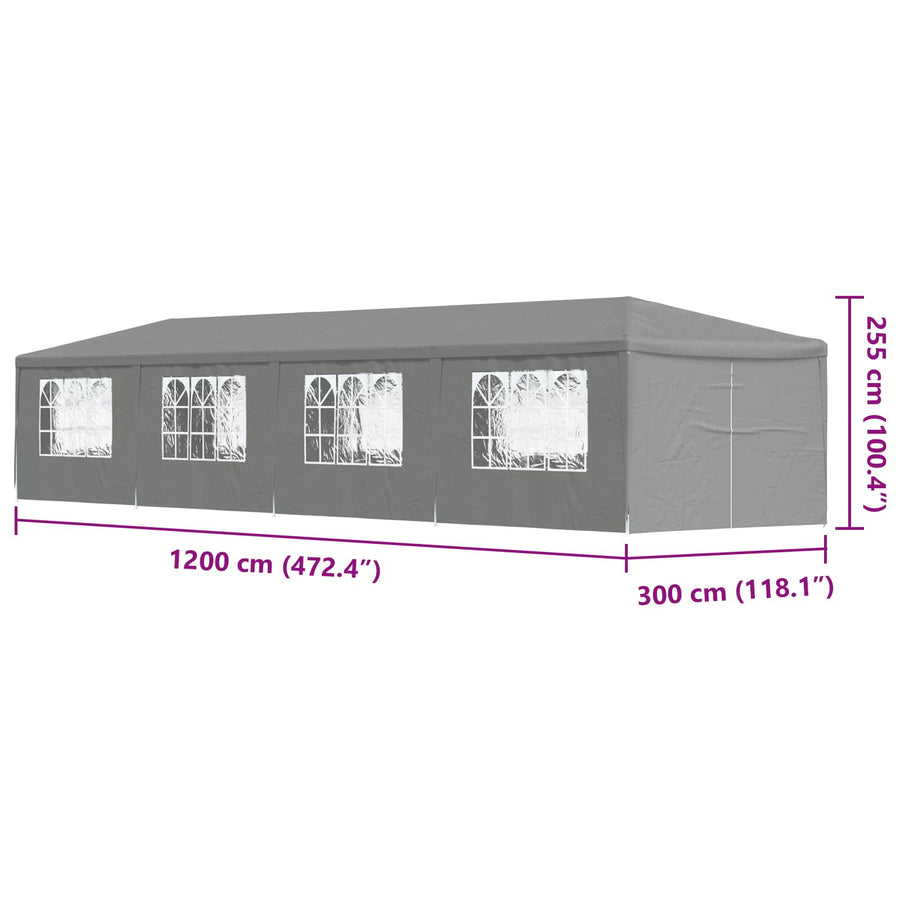 Partytent 1200 x 300 x 255 cm Lichtgrijs PE en staal