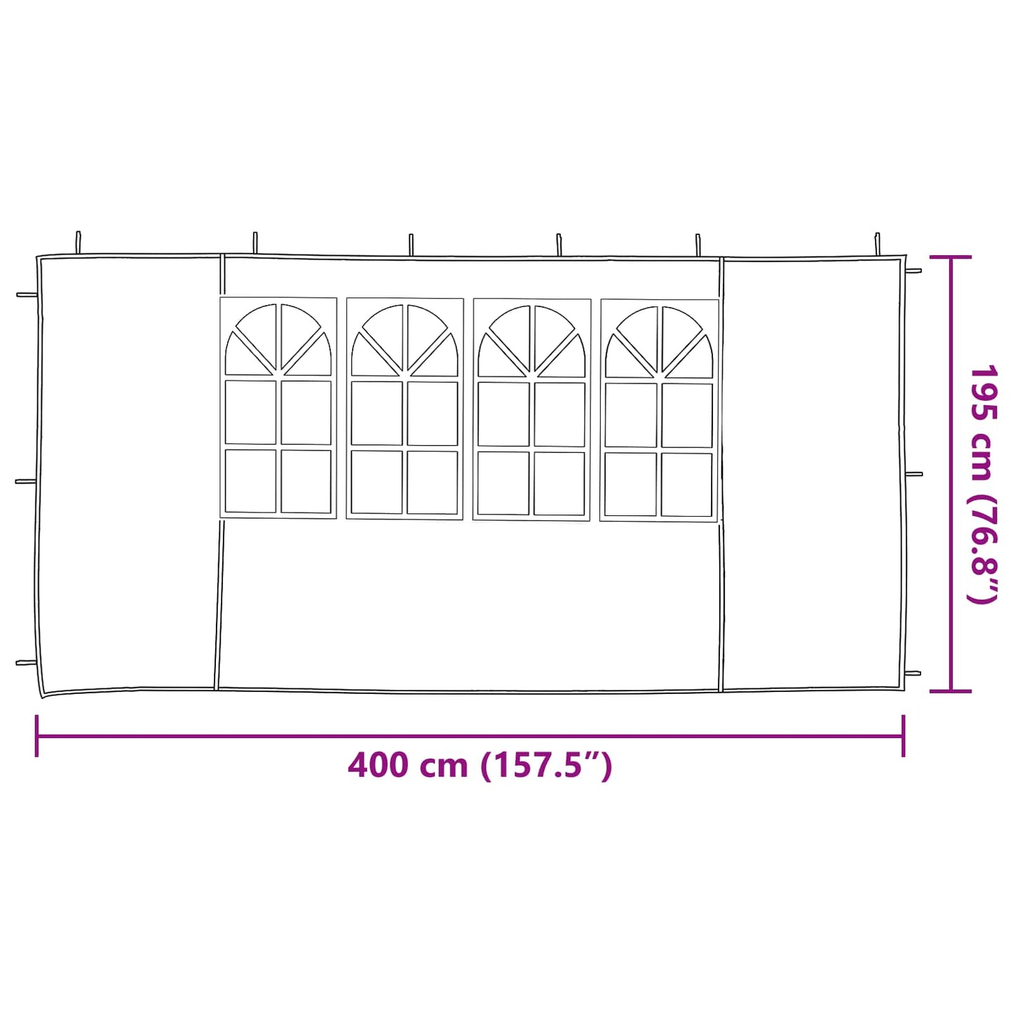 Party Tent Zijwand 2 pcs 400 x 195 cm Lichtgrijs PE en staal