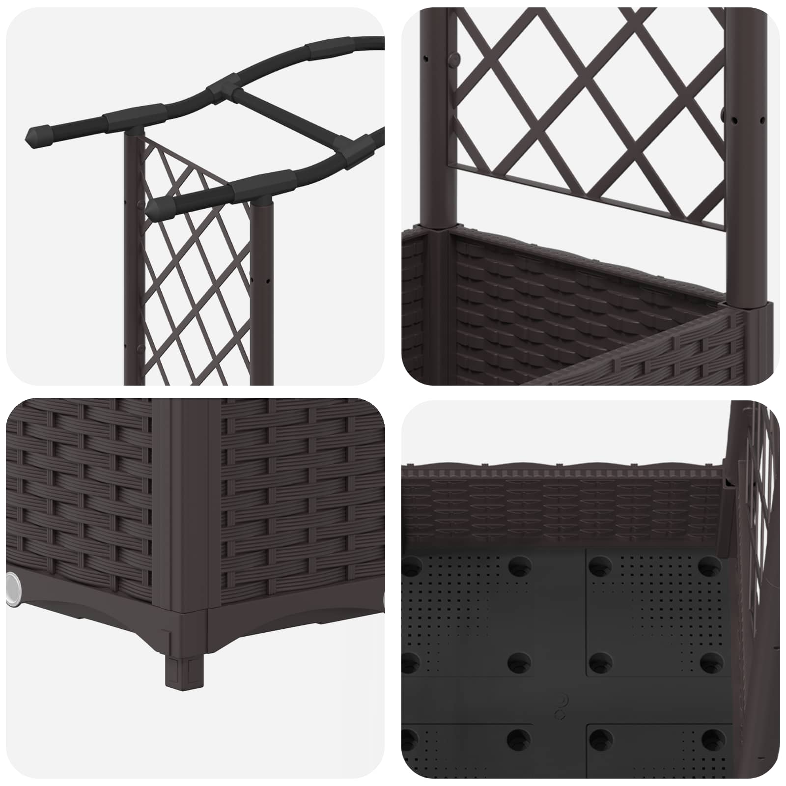 Verhoogd Bed met Trellis en Dak Bruin 124 x 40 x 125 cm PP