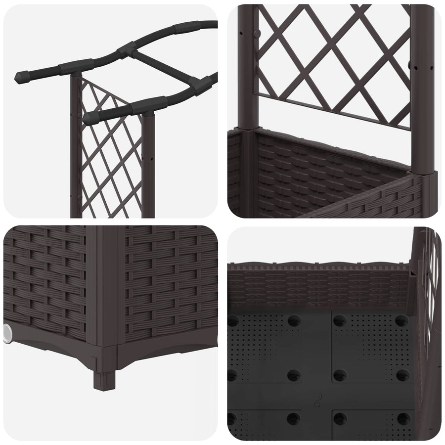 Verhoogd Bed met Trellis en Dak Bruin 124 x 40 x 125 cm PP