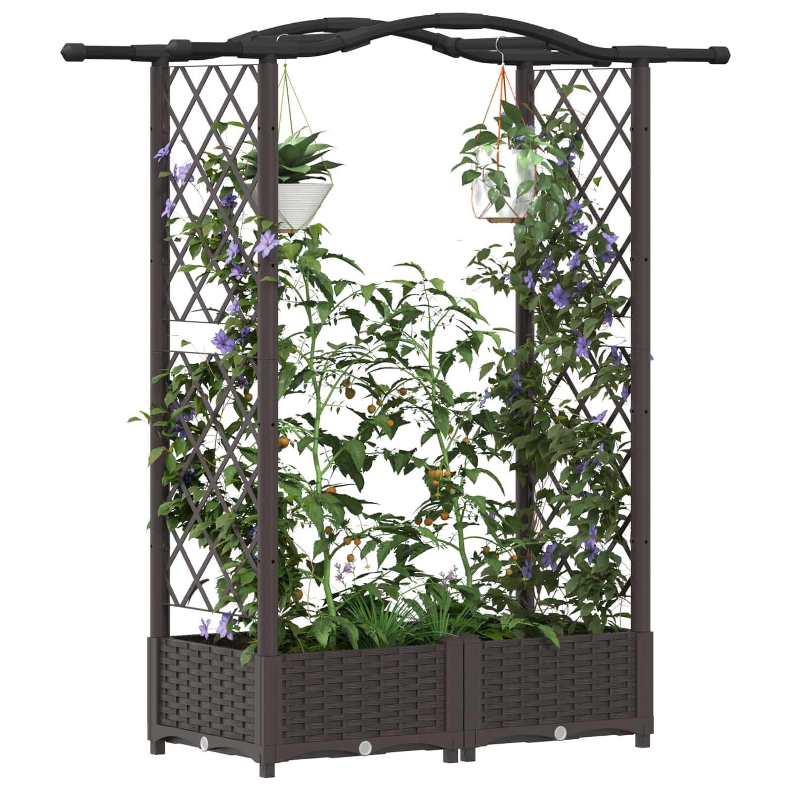 Verhoogd Bed met Trellis en Dak Bruin 124 x 40 x 125 cm PP