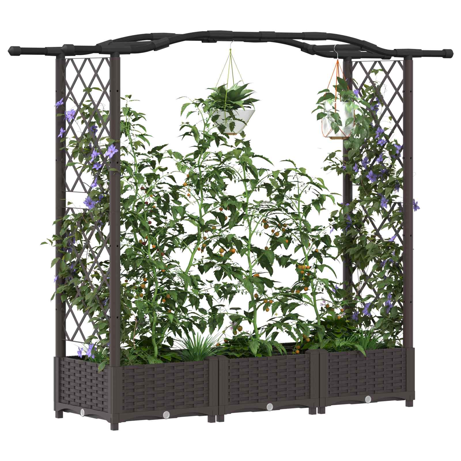 Verhoogd Bed met Trellis en Dak Bruin 169 x 40 x 125 cm PP