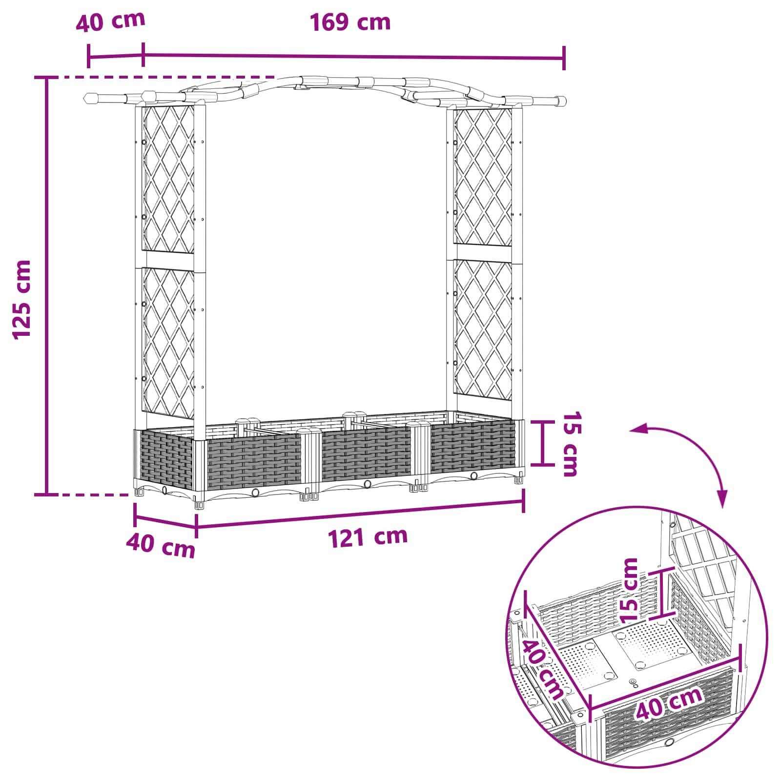 Verhoogd Bed met Trellis en Dak Bruin 169 x 40 x 125 cm PP