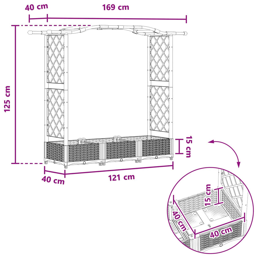 Verhoogd Bed met Trellis en Dak Bruin 169 x 40 x 125 cm PP