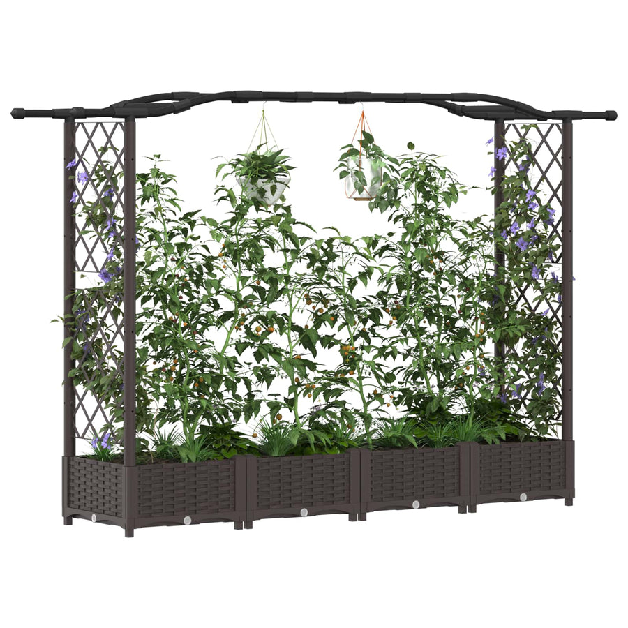 Verhoogd Bed met Trellis en Dak Bruin 207 x 40 x 126 cm PP