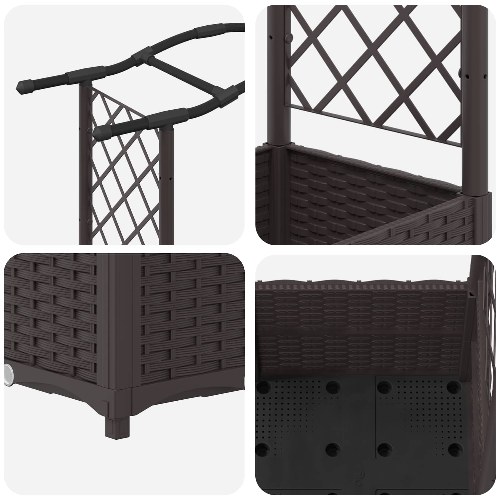 Verhoogd Bed met Trellis en Dak Bruin 125 x 40 x 138 cm PP