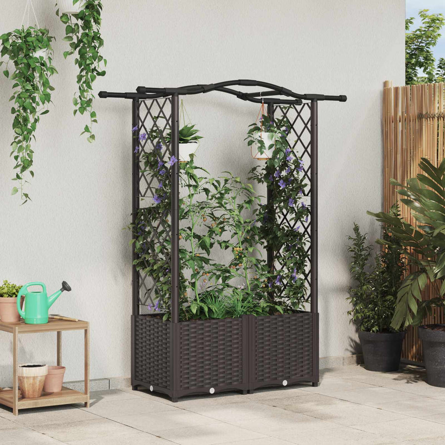 Verhoogd Bed met Trellis en Dak Bruin 125 x 40 x 138 cm PP