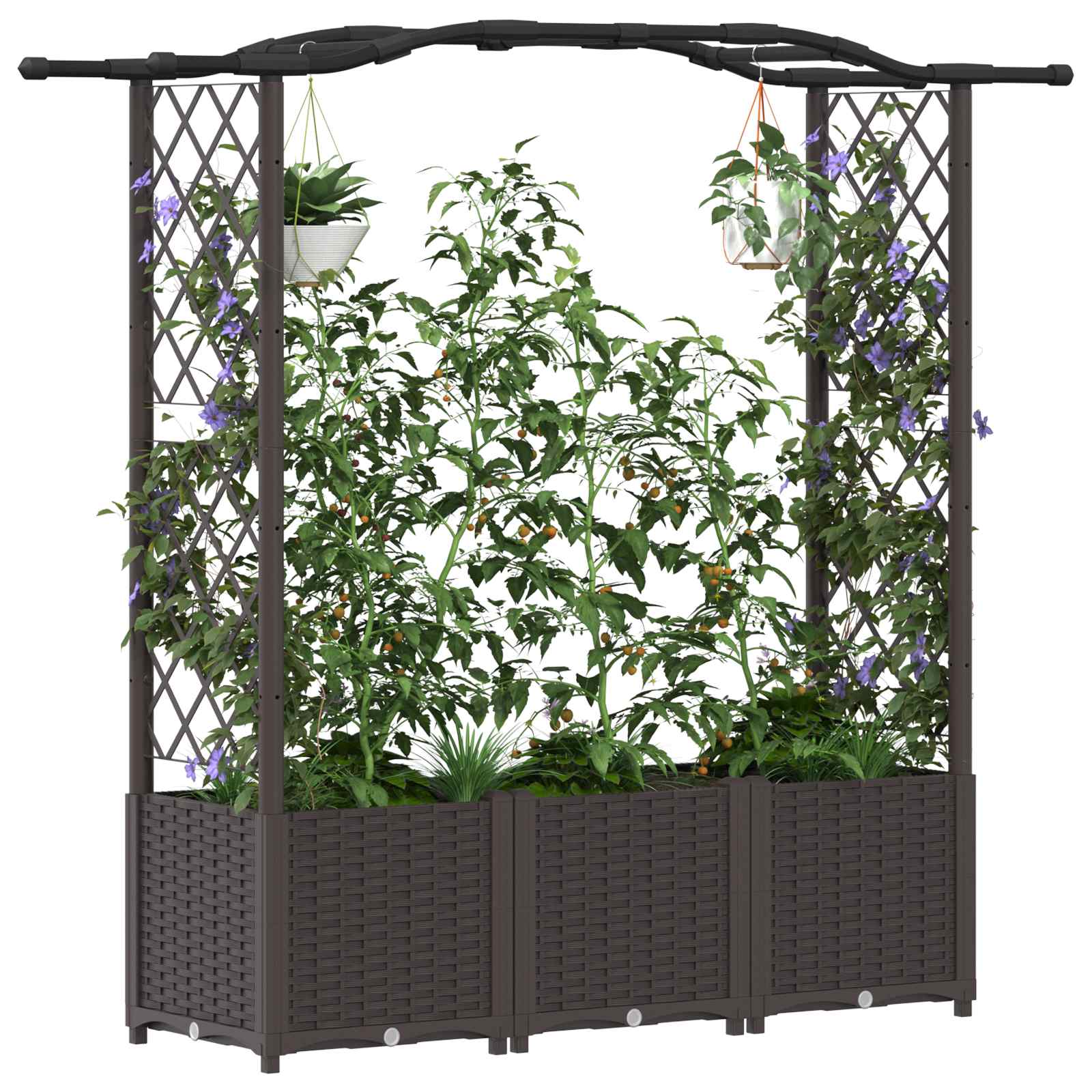 Verhoogd Bed met Trellis en Dak Bruin 164 x 40 x 142 cm PP