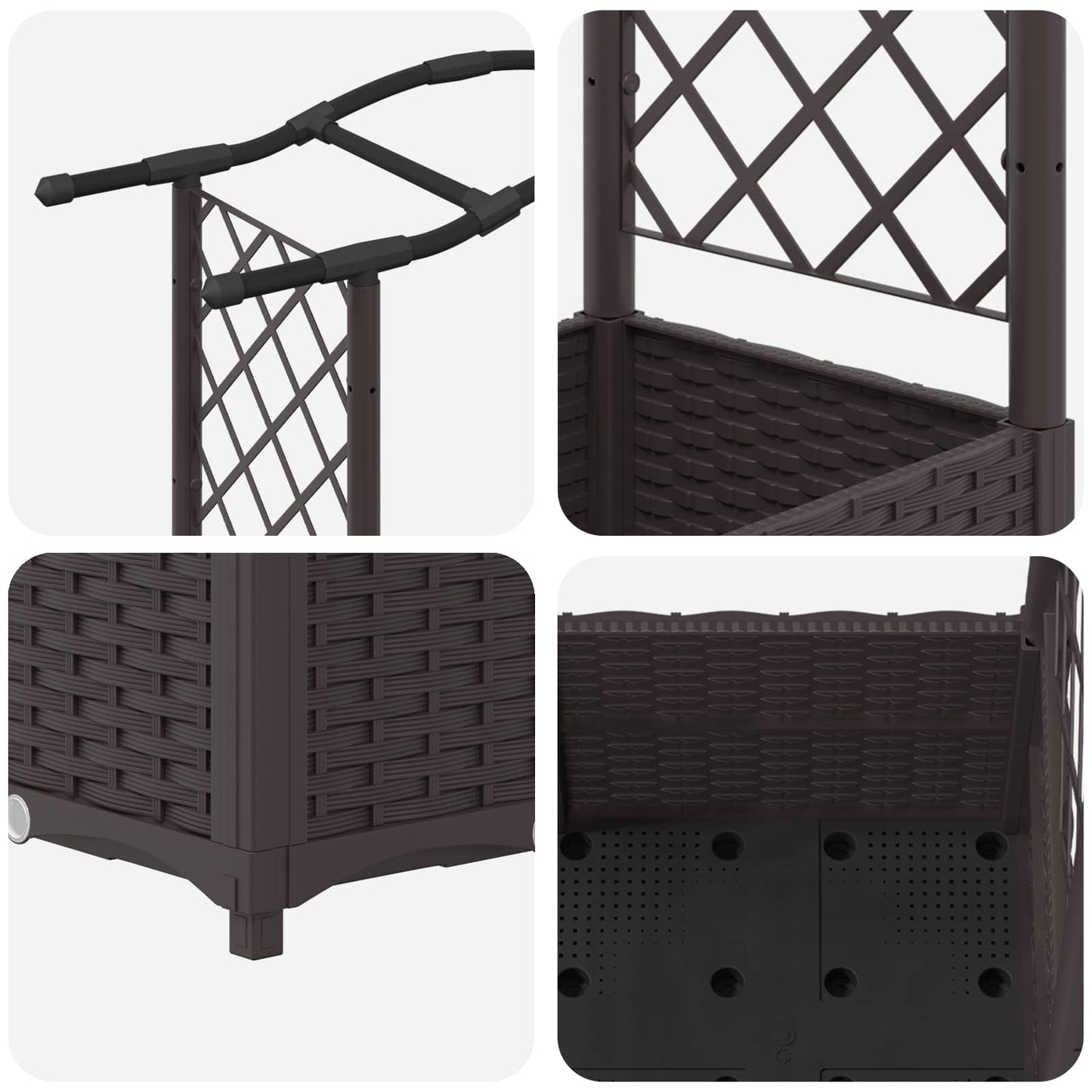 Verhoogd Bed met Trellis en Dak Bruin 204 x 40 x 141 cm PP