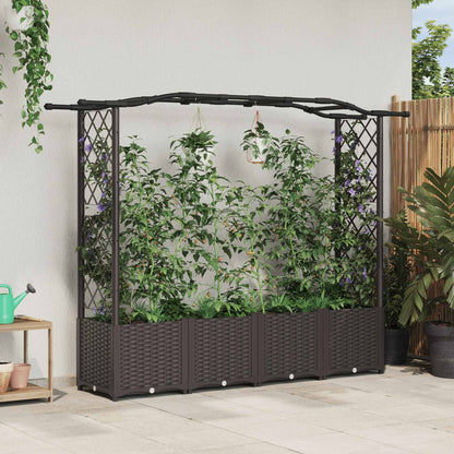 Verhoogd Bed met Trellis en Dak Bruin 204 x 40 x 141 cm PP