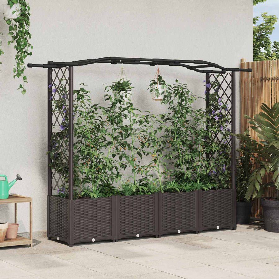 Verhoogd Bed met Trellis en Dak Bruin 204 x 40 x 141 cm PP