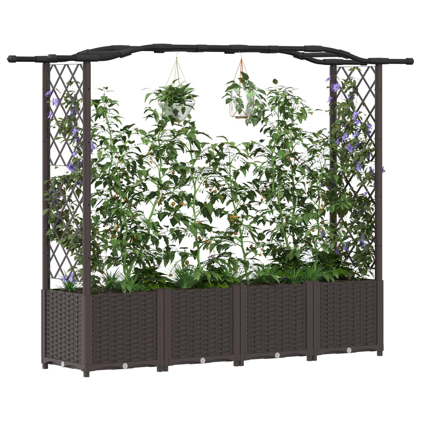 Verhoogd Bed met Trellis en Dak Bruin 204 x 40 x 141 cm PP
