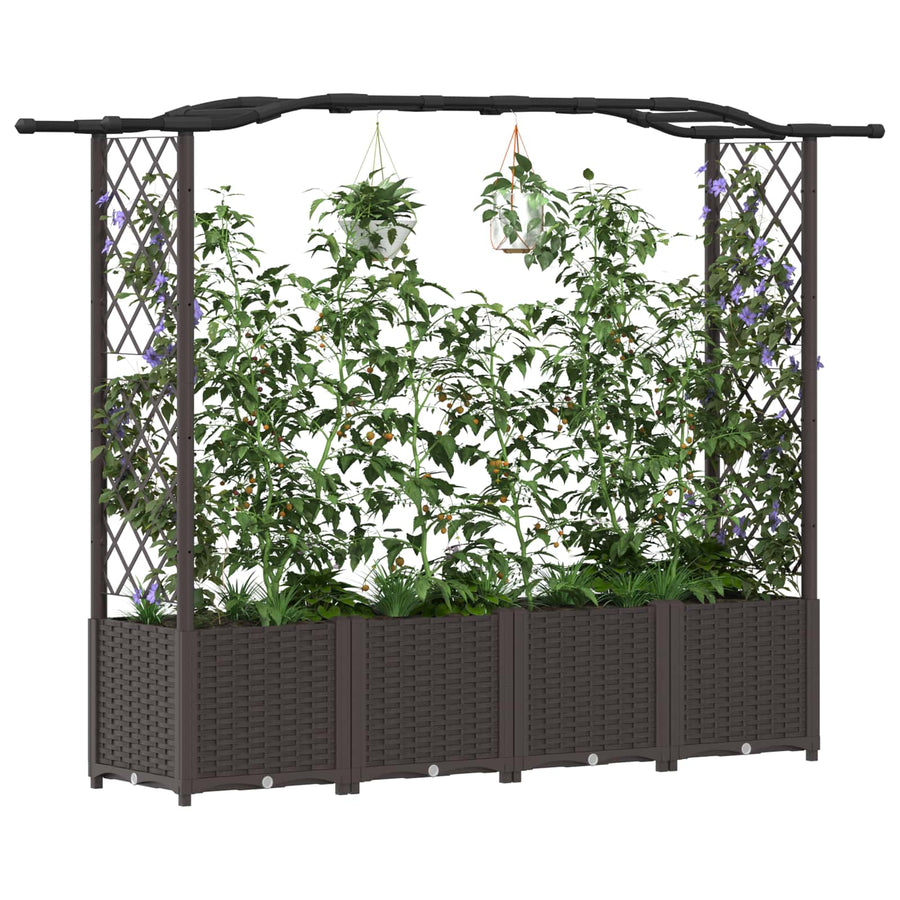Verhoogd Bed met Trellis en Dak Bruin 204 x 40 x 141 cm PP