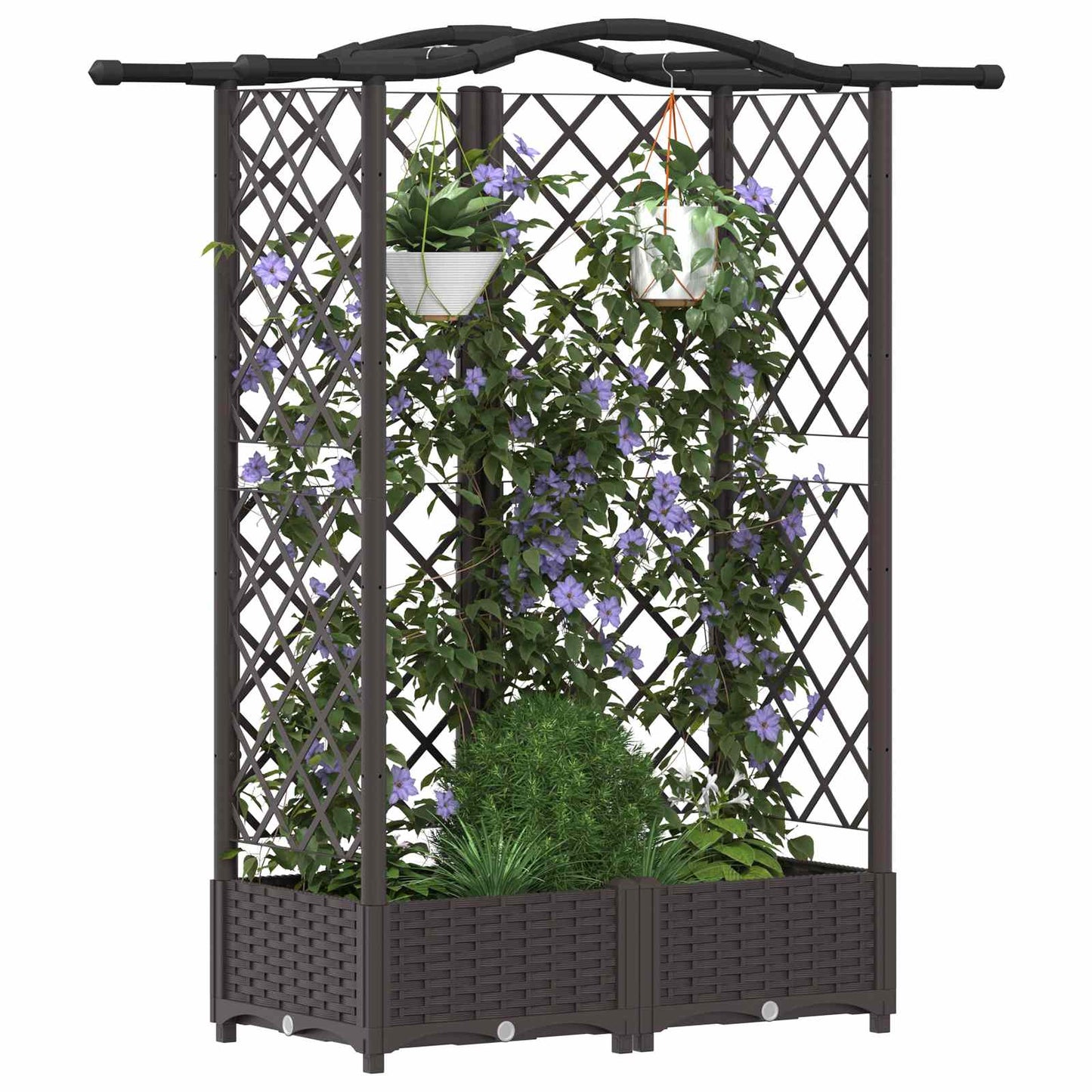Verhoogd Bed met Trellis en Dak Bruin 124 x 40 x 126 cm PP