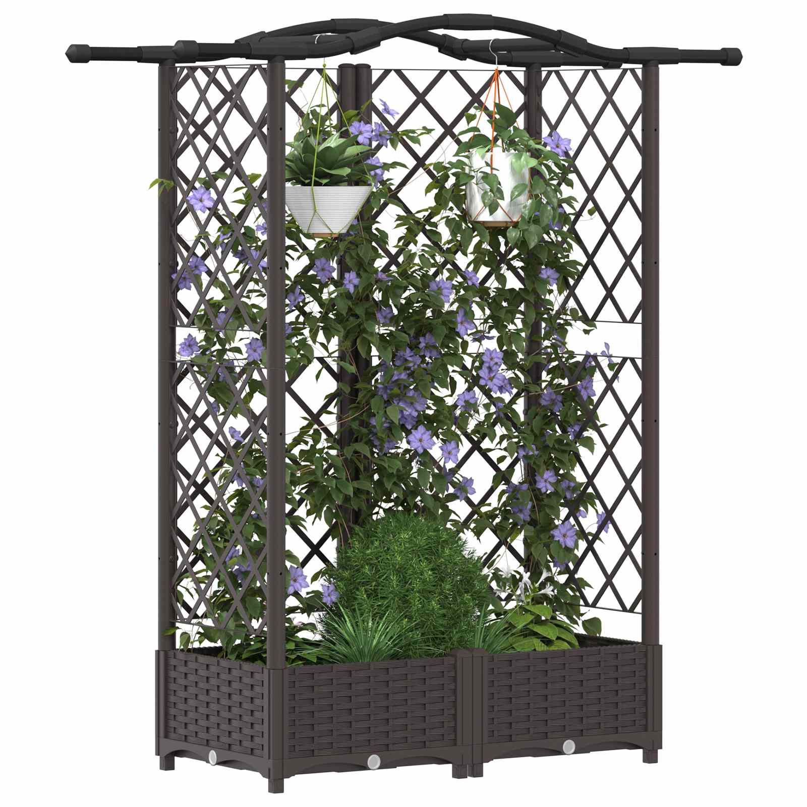 Verhoogd Bed met Trellis en Dak Bruin 124 x 40 x 126 cm PP