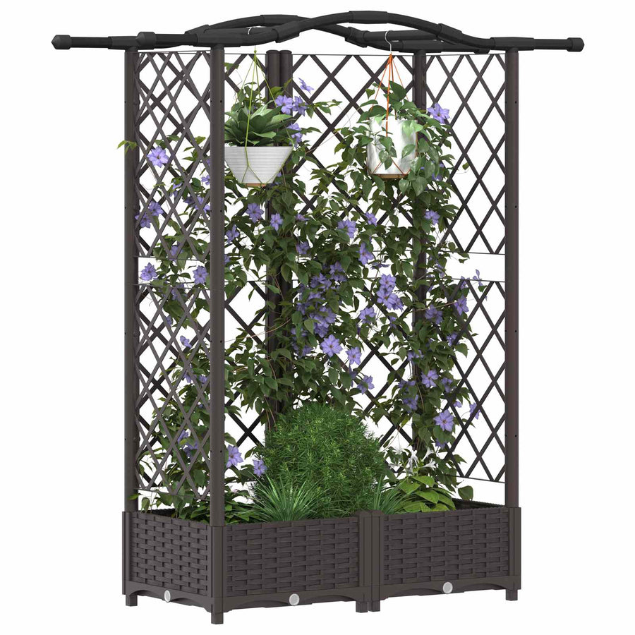 Verhoogd Bed met Trellis en Dak Bruin 124 x 40 x 126 cm PP
