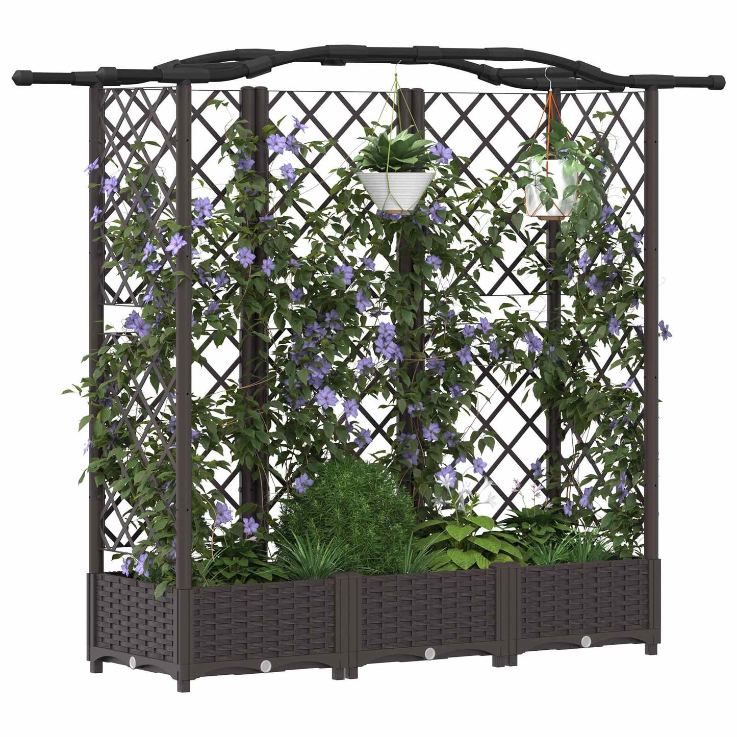 Verhoogd Bed met Trellis en Dak Bruin 163 x 40 x 126 cm PP