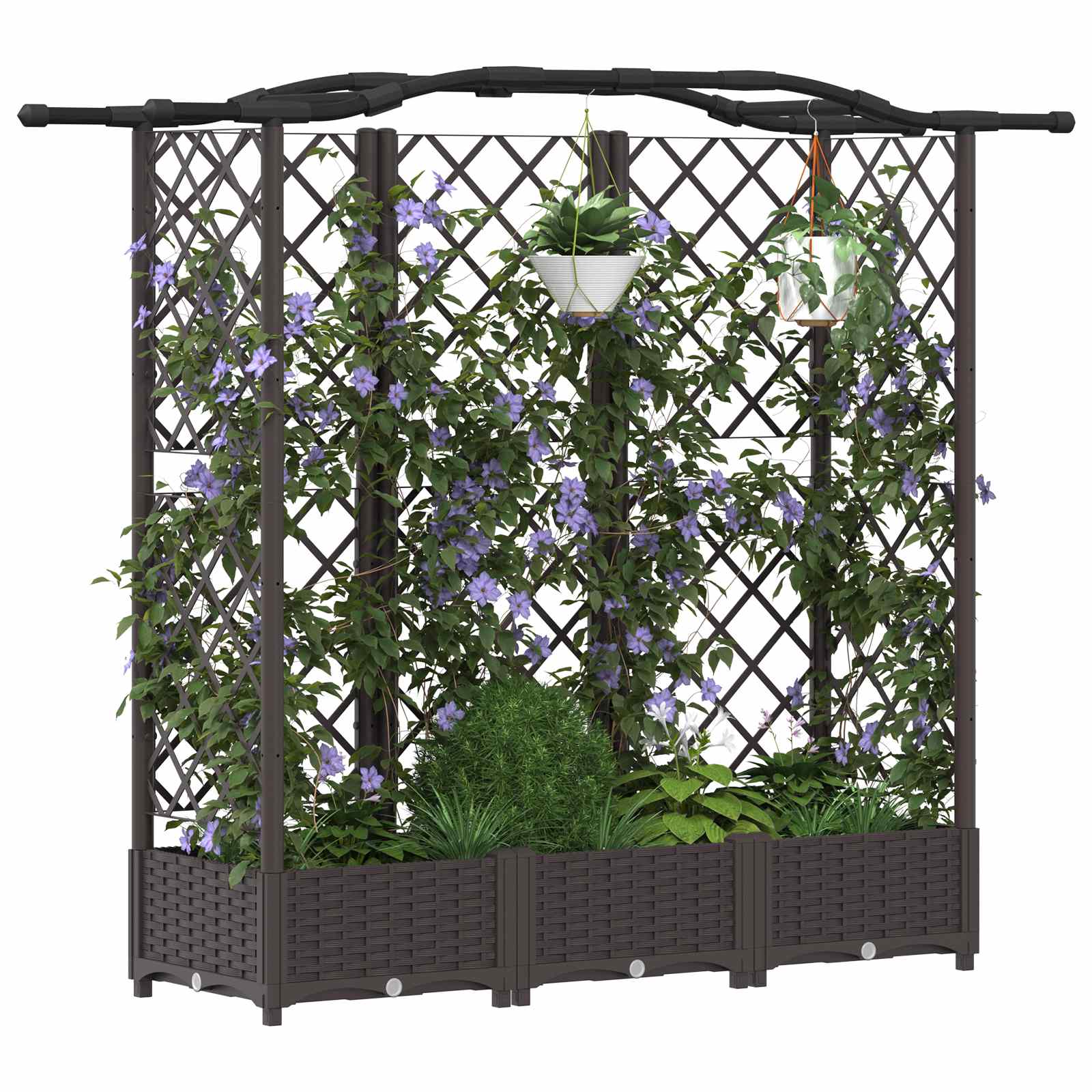Verhoogd Bed met Trellis en Dak Bruin 163 x 40 x 126 cm PP