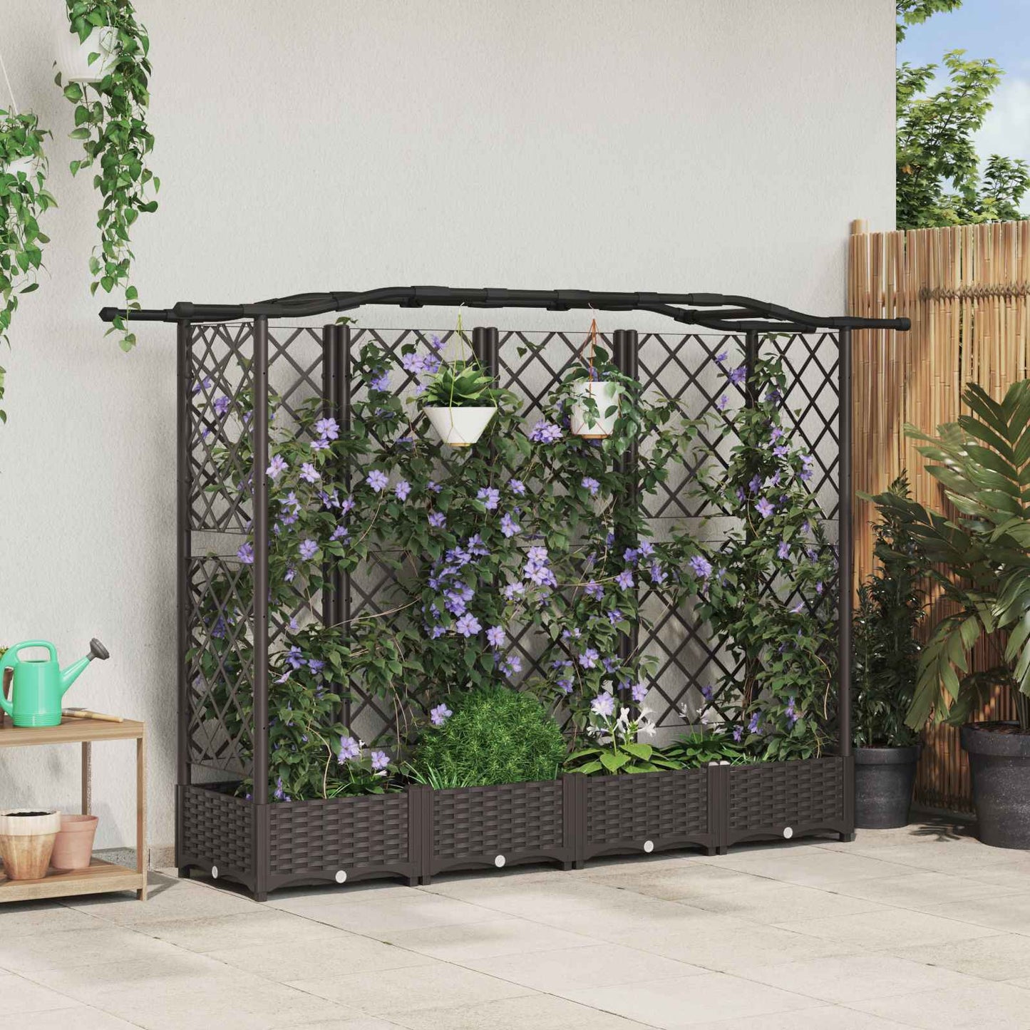 Verhoogd Bed met Trellis en Dak Bruin 203,5 x 40 x 125 cm PP