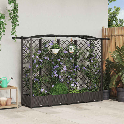 Verhoogd Bed met Trellis en Dak Bruin 203,5 x 40 x 125 cm PP
