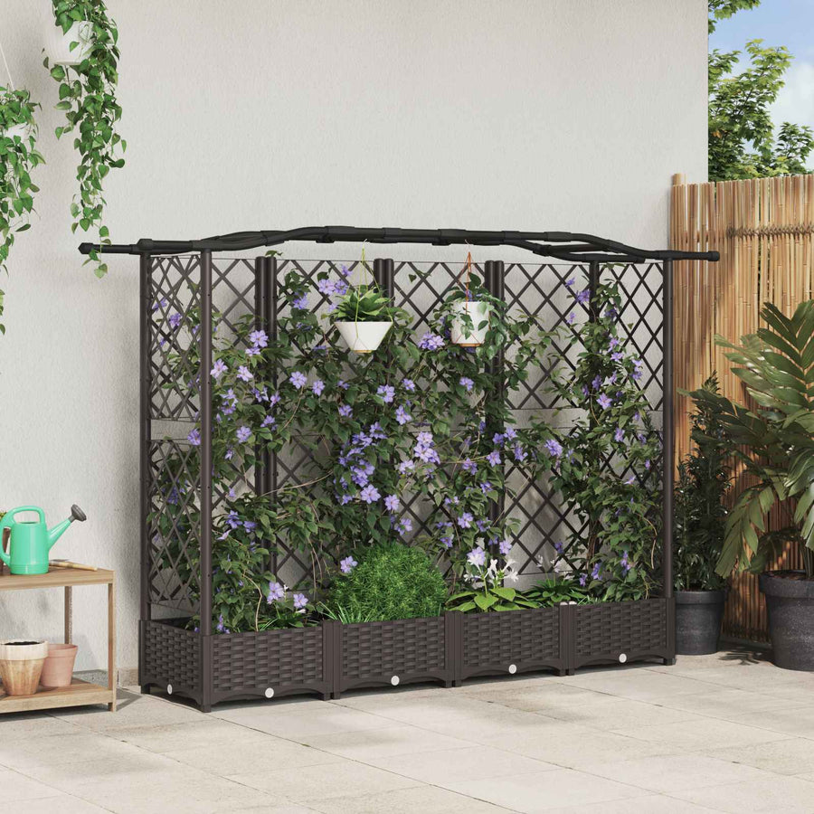 Verhoogd Bed met Trellis en Dak Bruin 203,5 x 40 x 125 cm PP