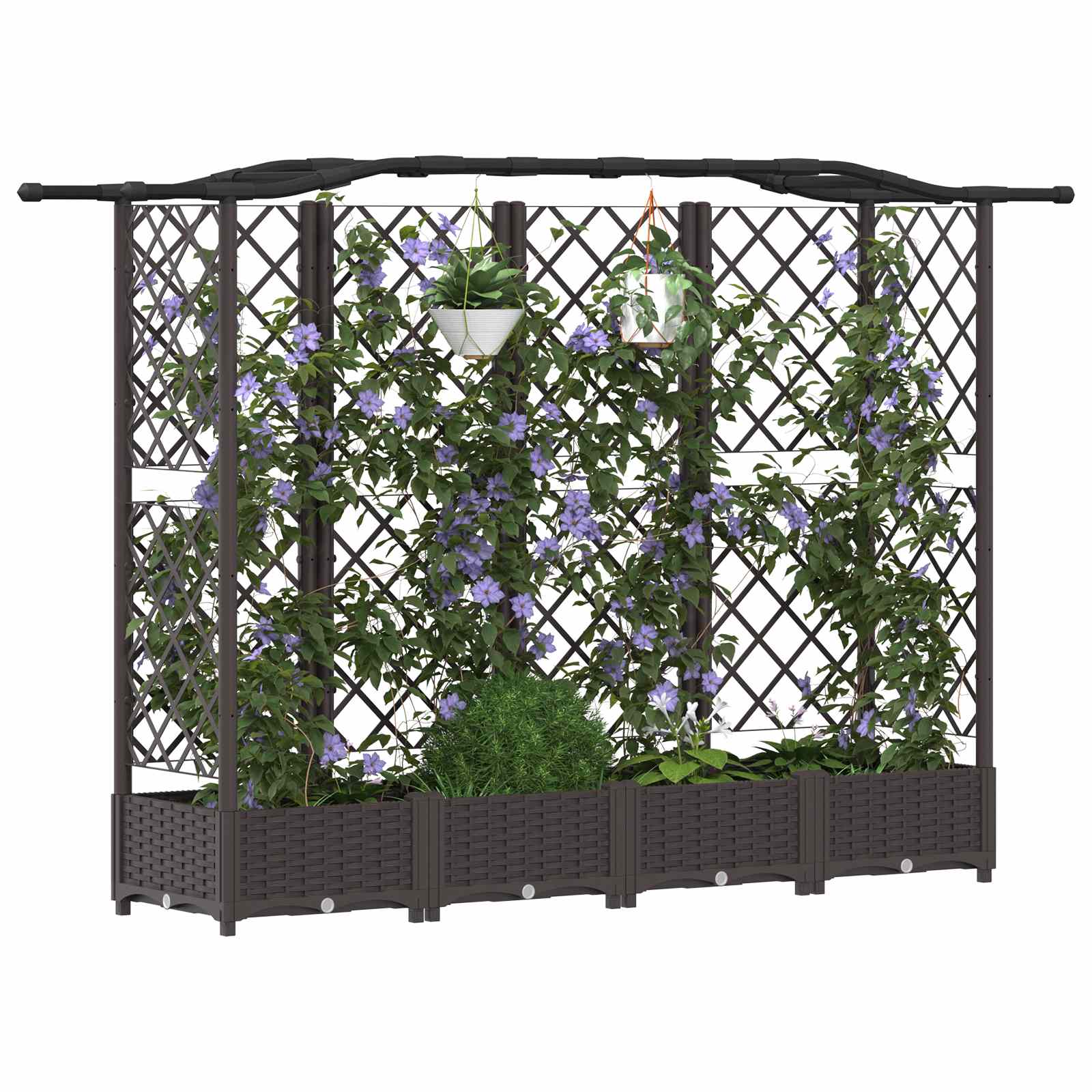 Verhoogd Bed met Trellis en Dak Bruin 203,5 x 40 x 125 cm PP