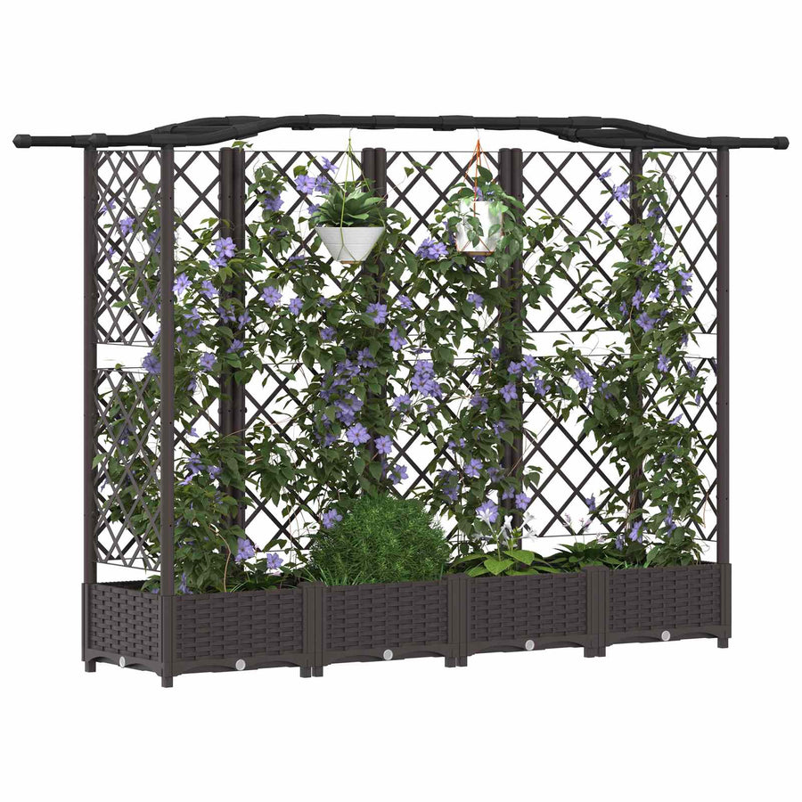 Verhoogd Bed met Trellis en Dak Bruin 203,5 x 40 x 125 cm PP