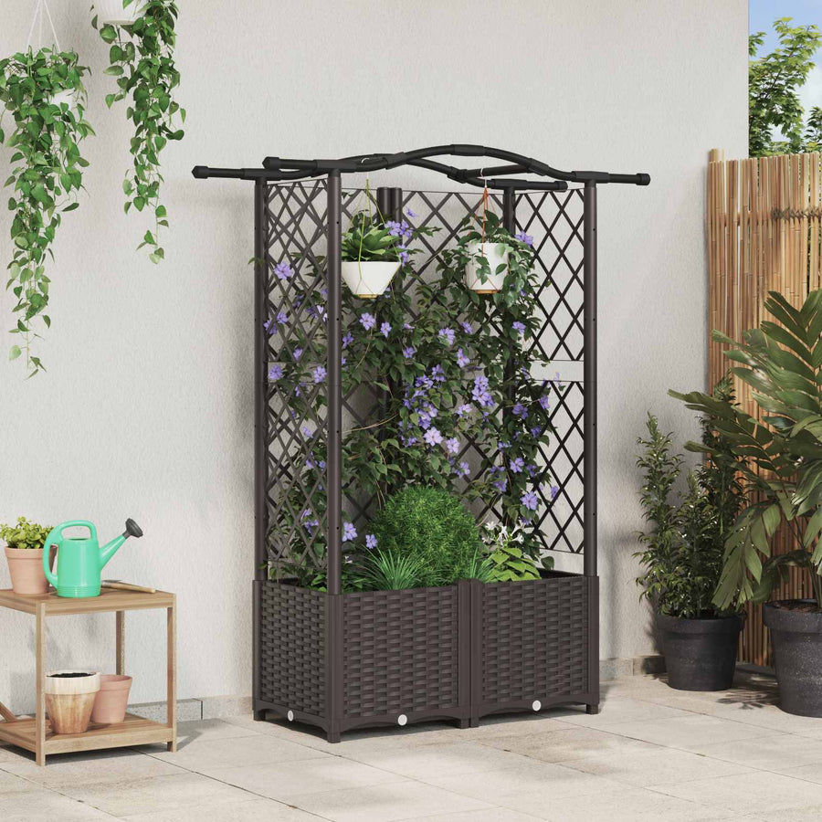 Verhoogd Bed met Trellis en Dak Bruin 122 x 40 x 141 cm PP