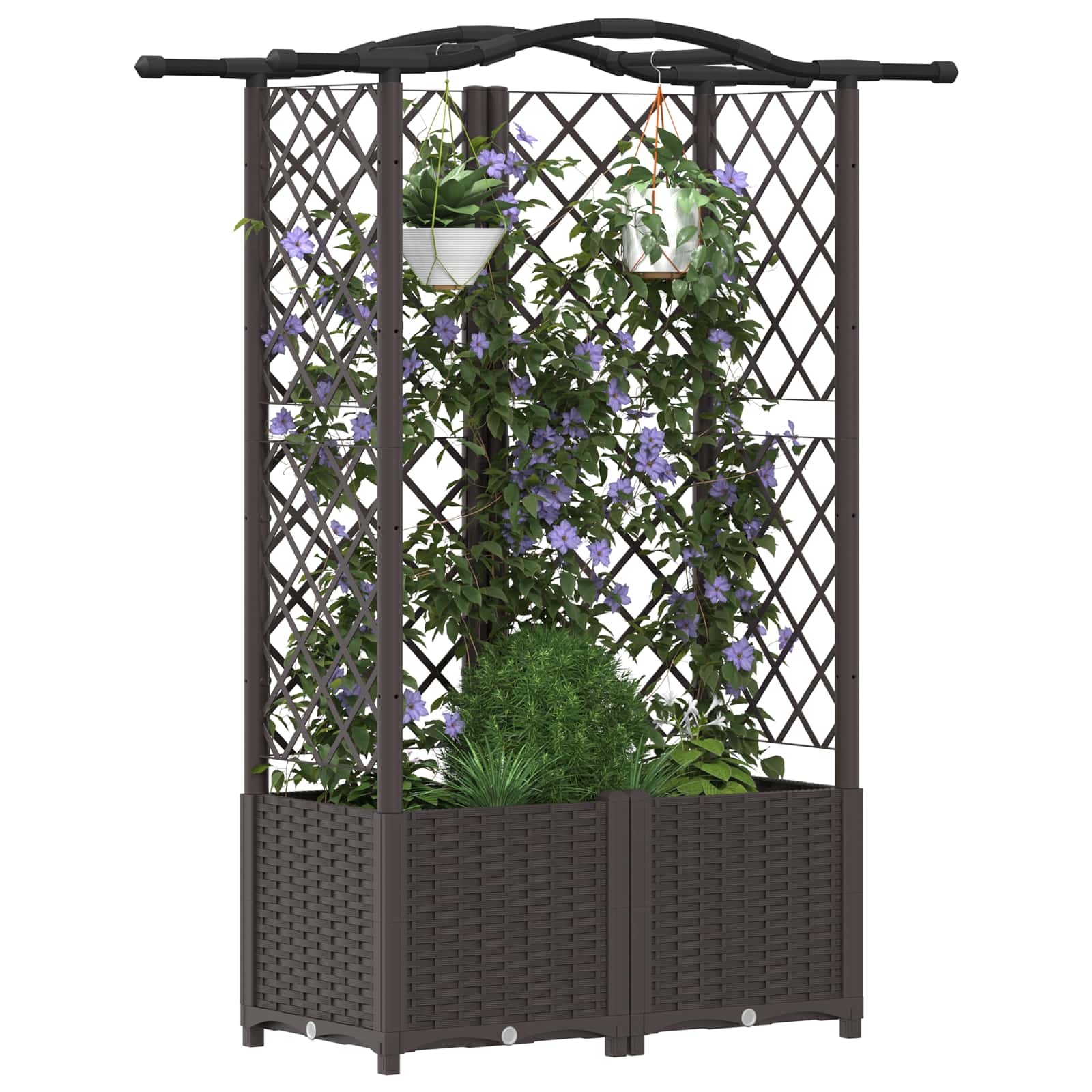 Verhoogd Bed met Trellis en Dak Bruin 122 x 40 x 141 cm PP