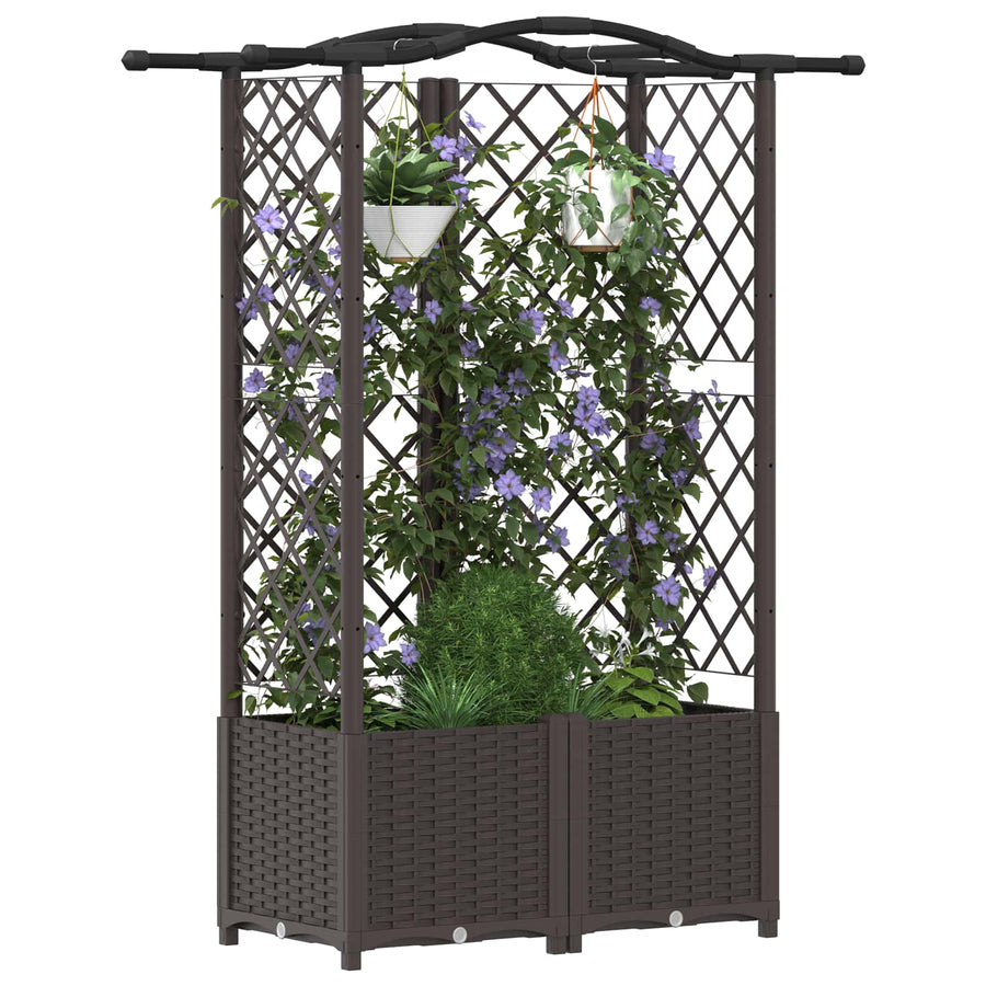 Verhoogd Bed met Trellis en Dak Bruin 122 x 40 x 141 cm PP