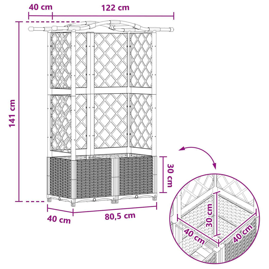 Verhoogd Bed met Trellis en Dak Bruin 122 x 40 x 141 cm PP