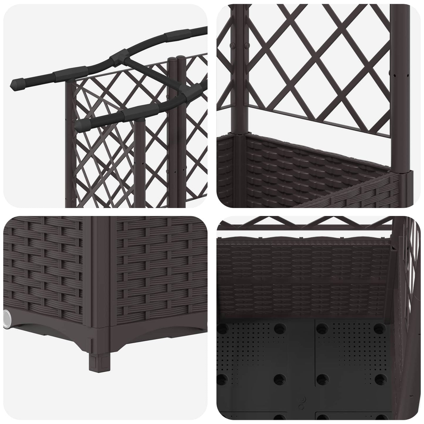 Verhoogd Bed met Trellis en Dak Bruin 163 x 40 x 141 cm PP