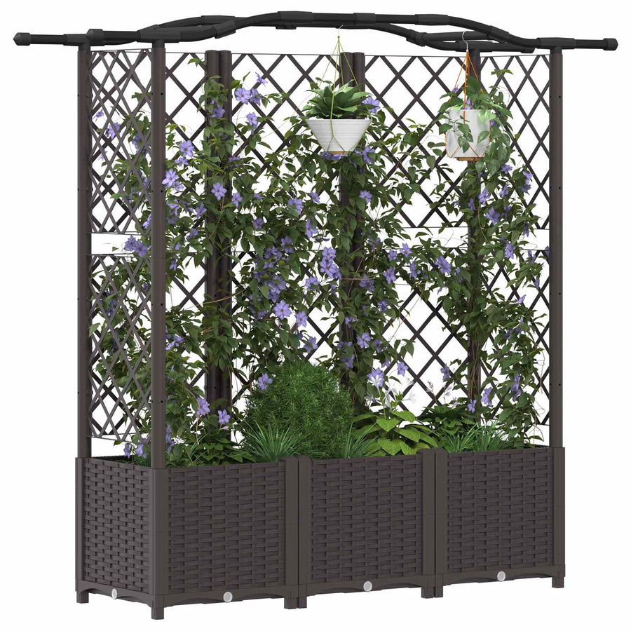 Verhoogd Bed met Trellis en Dak Bruin 163 x 40 x 141 cm PP