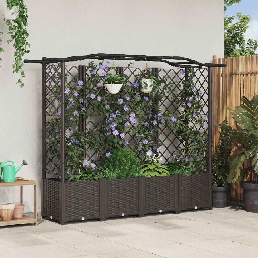 Verhoogd Bed met Trellis en Dak Bruin 204 x 40 x 141 cm PP
