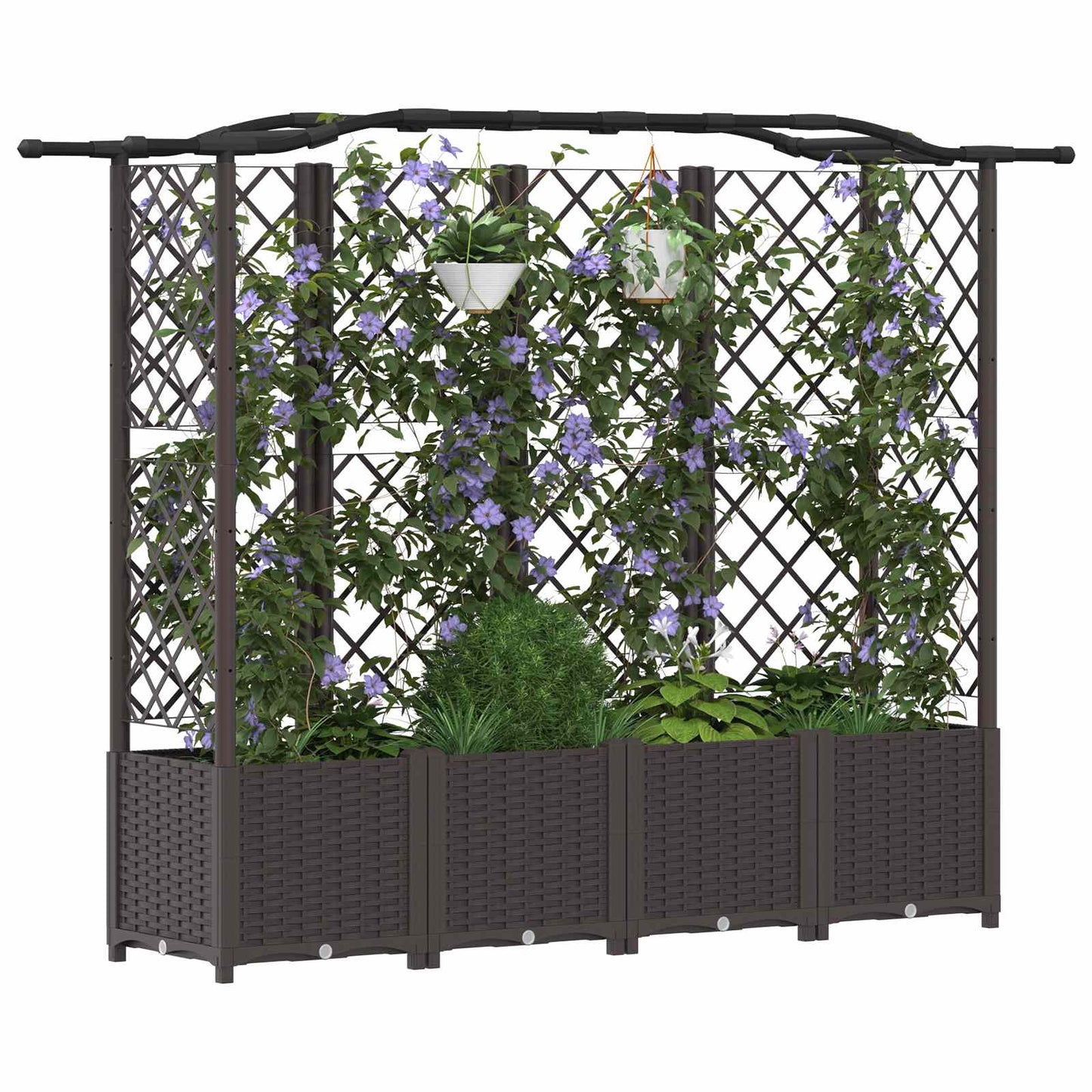 Verhoogd Bed met Trellis en Dak Bruin 204 x 40 x 141 cm PP