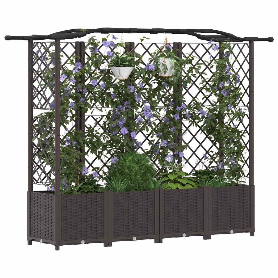 Verhoogd Bed met Trellis en Dak Bruin 204 x 40 x 141 cm PP