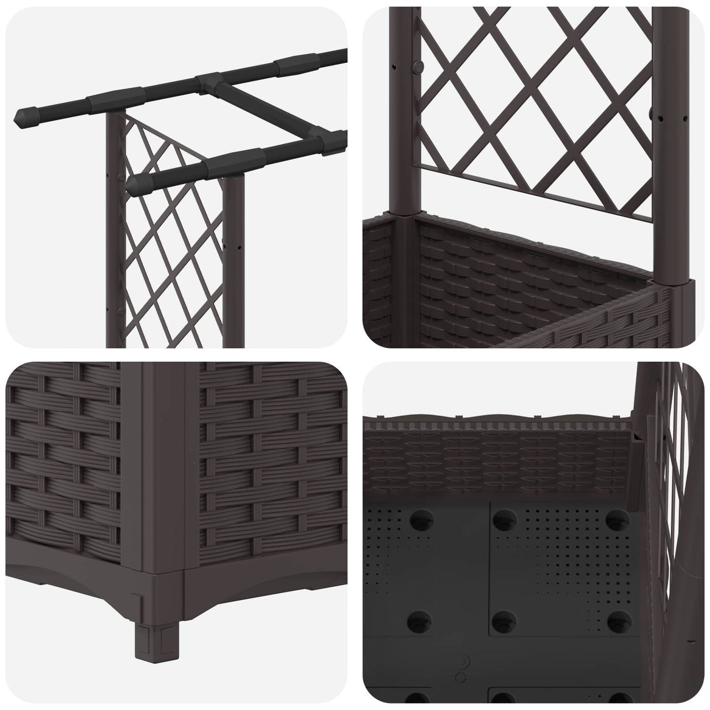 Verhoogd Bed met Trellis en Dak Bruin 122,5 x 40 x 123 cm PP