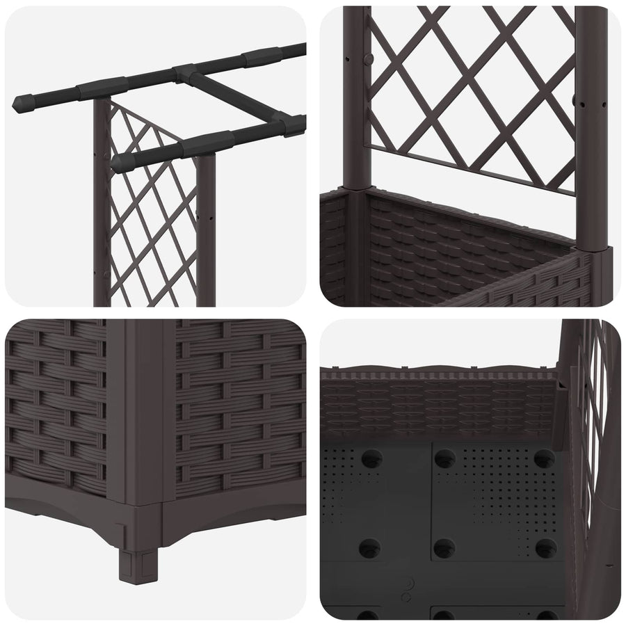 Verhoogd Bed met Trellis en Dak Bruin 122,5 x 40 x 123 cm PP