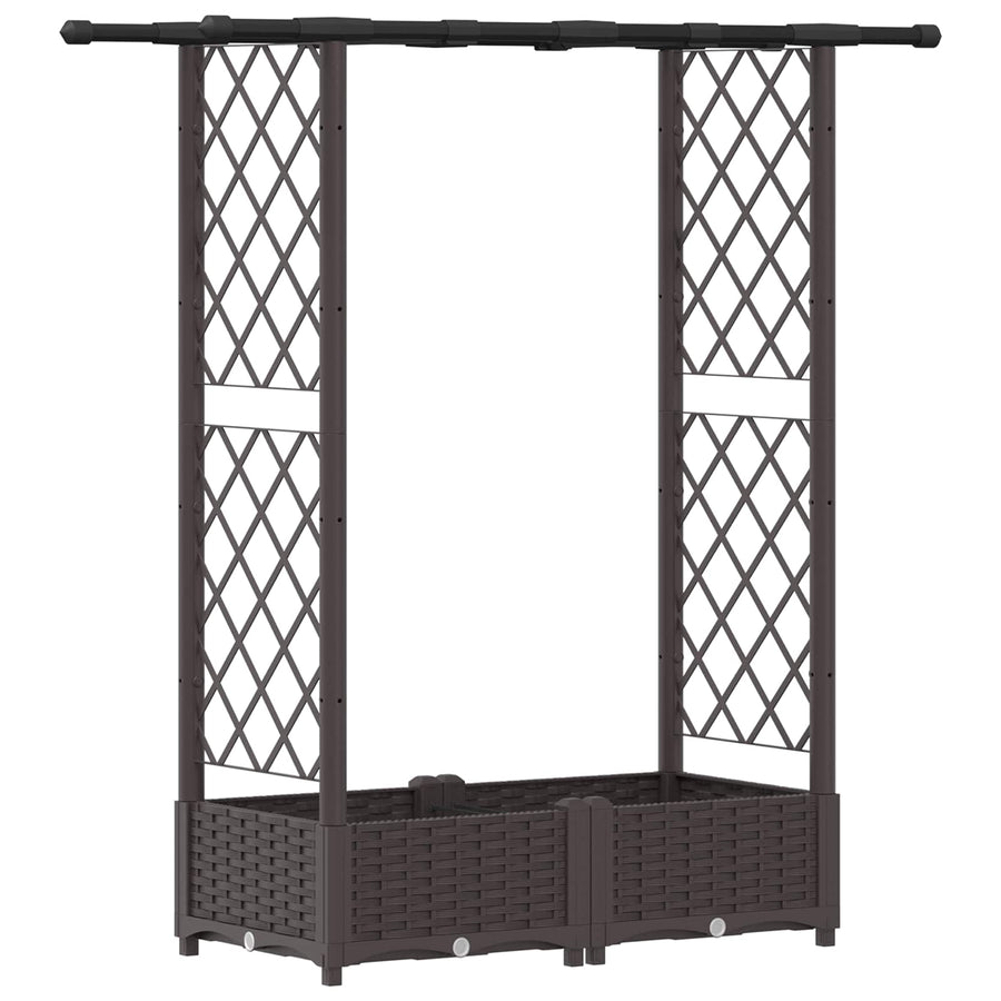 Verhoogd Bed met Trellis en Dak Bruin 122,5 x 40 x 123 cm PP