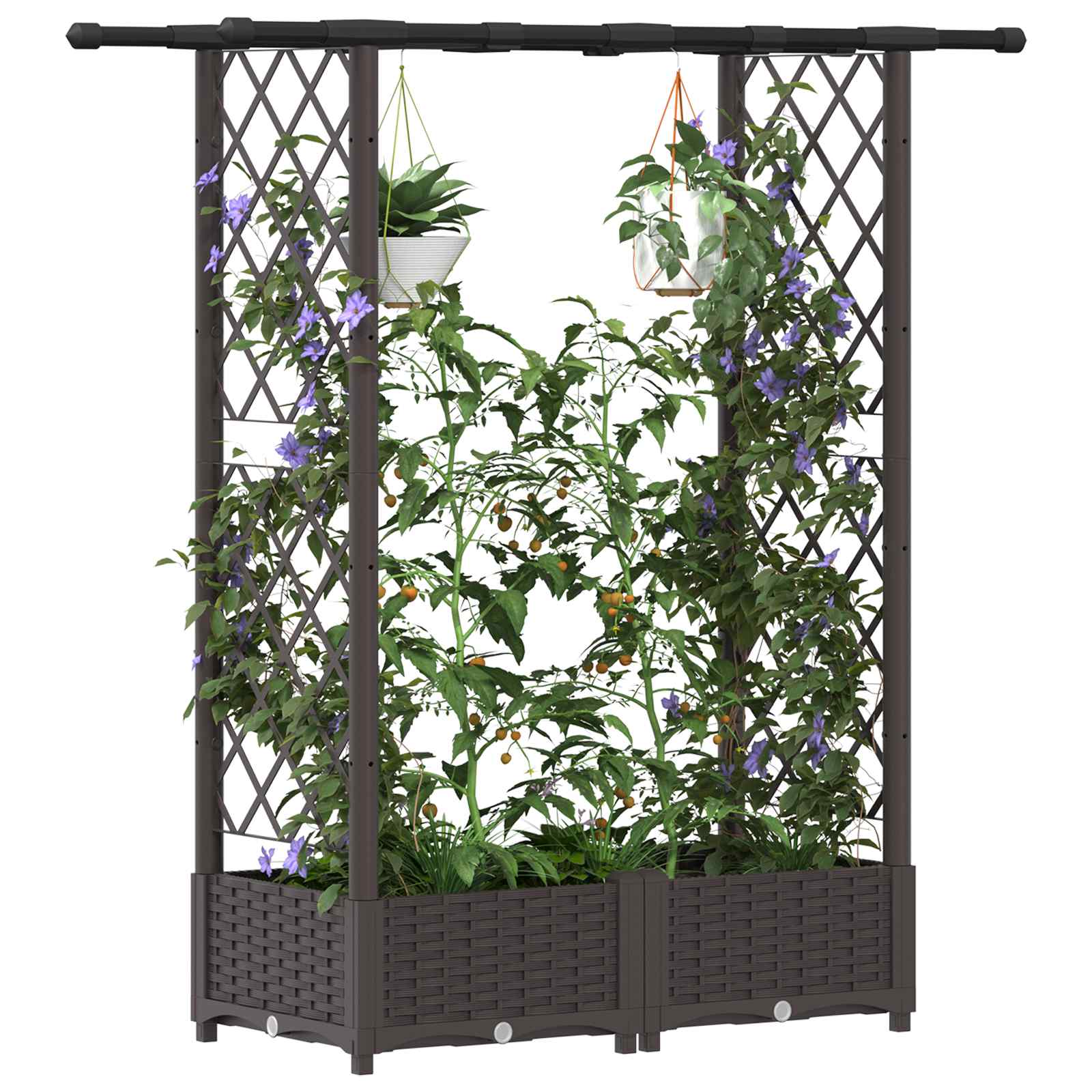 Verhoogd Bed met Trellis en Dak Bruin 122,5 x 40 x 123 cm PP