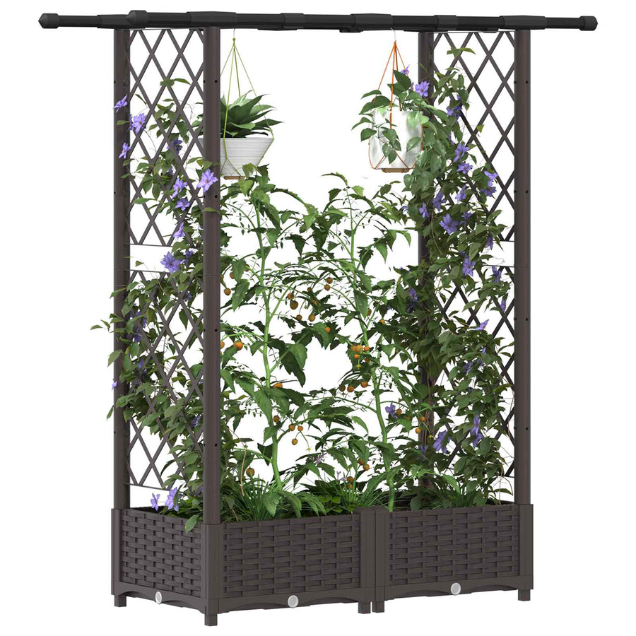Verhoogd Bed met Trellis en Dak Bruin 122,5 x 40 x 123 cm PP