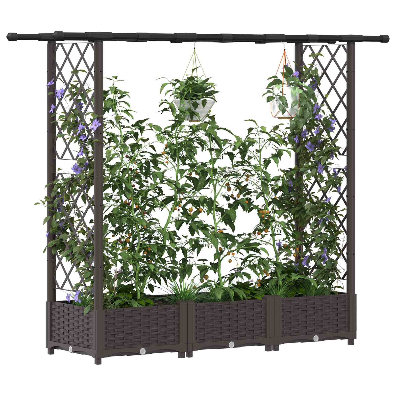 Verhoogd Bed met Trellis en Dak Bruin 164 x 40 x 123 cm PP