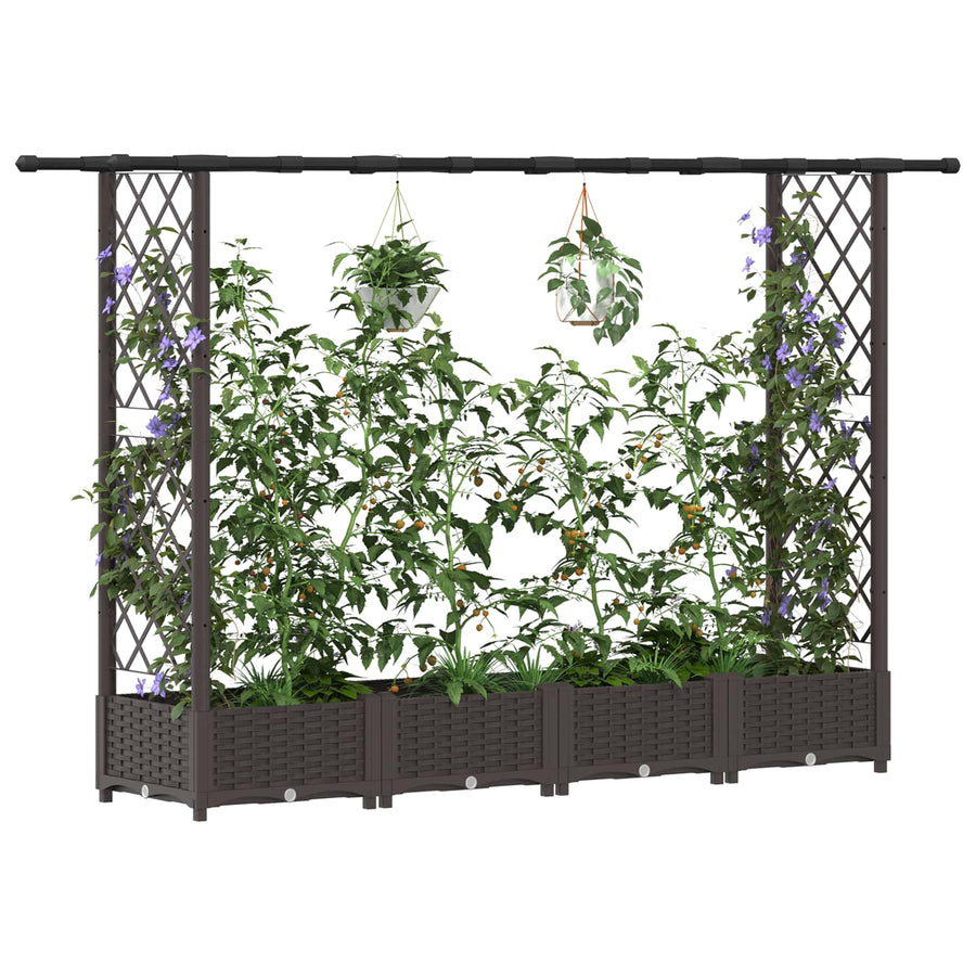 Verhoogd Bed met Trellis en Dak Bruin 203 x 40 x 123 cm PP