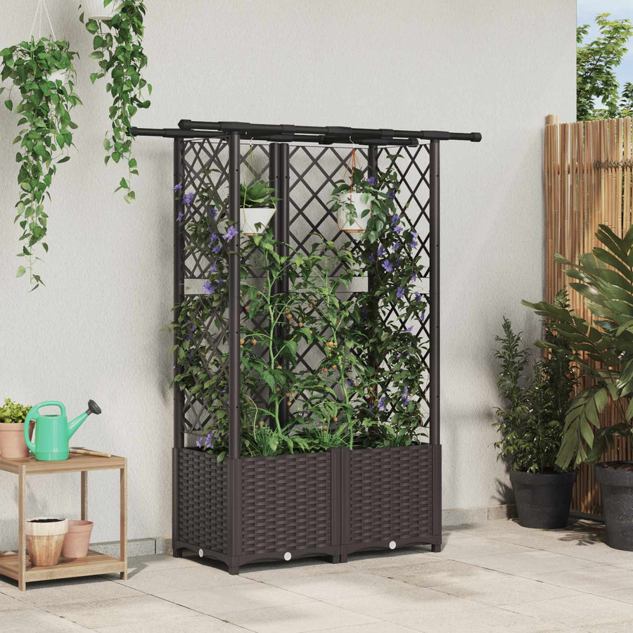 Verhoogd Bed met Trellis en Dak Bruin 124,5 x 40 x 138 cm PP