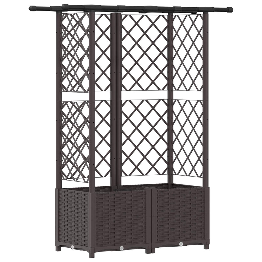Verhoogd Bed met Trellis en Dak Bruin 124,5 x 40 x 138 cm PP