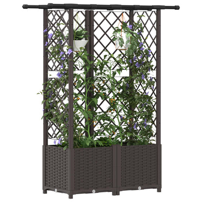 Verhoogd Bed met Trellis en Dak Bruin 124,5 x 40 x 138 cm PP